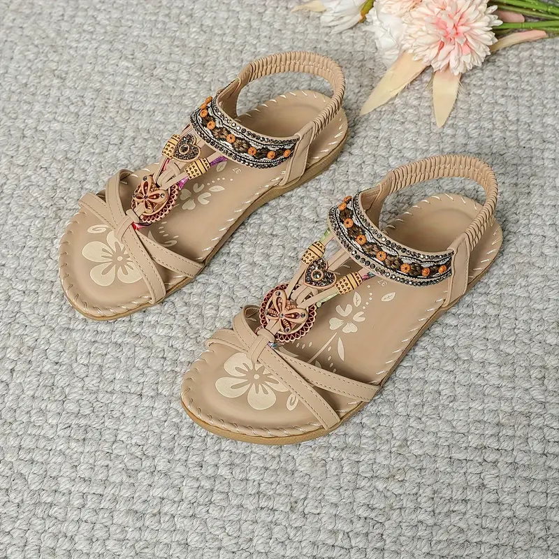 Luvik | Boho Strass Tyyli Avoimet Varpaat Joustavat Remmisandaalit