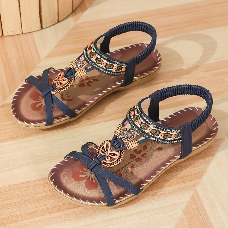 Luvik | Boho Strass Tyyli Avoimet Varpaat Joustavat Remmisandaalit