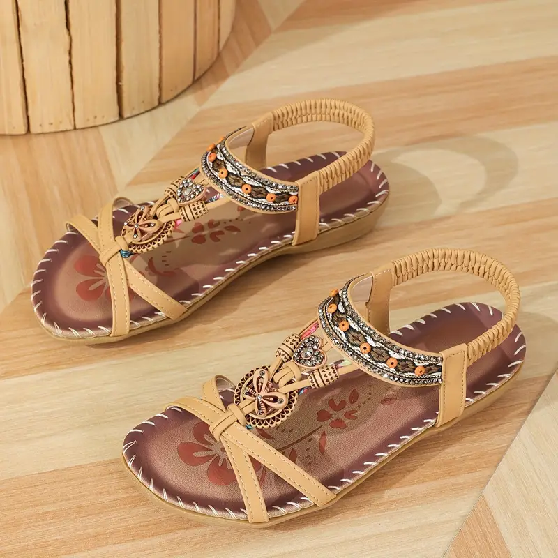 Luvik | Boho Strass Tyyli Avoimet Varpaat Joustavat Remmisandaalit
