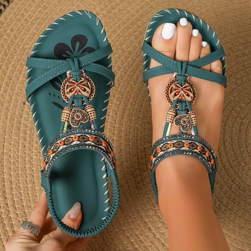 Luvik | Boho Strass Tyyli Avoimet Varpaat Joustavat Remmisandaalit