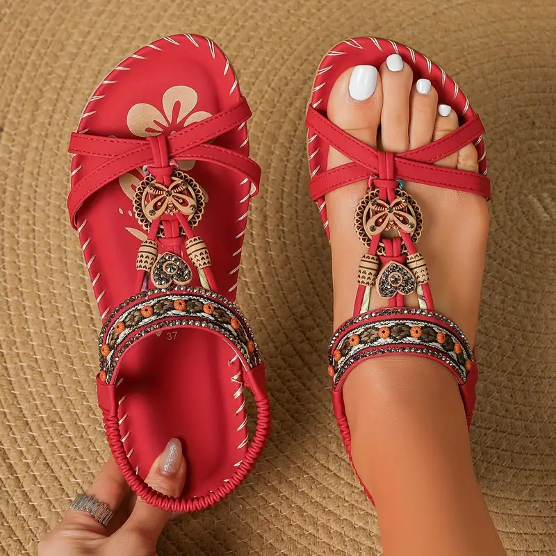 Luvik | Boho Strass Tyyli Avoimet Varpaat Joustavat Remmisandaalit