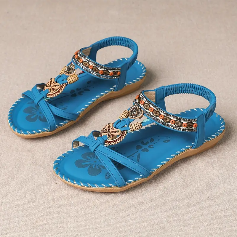 Luvik | Boho Strass Tyyli Avoimet Varpaat Joustavat Remmisandaalit