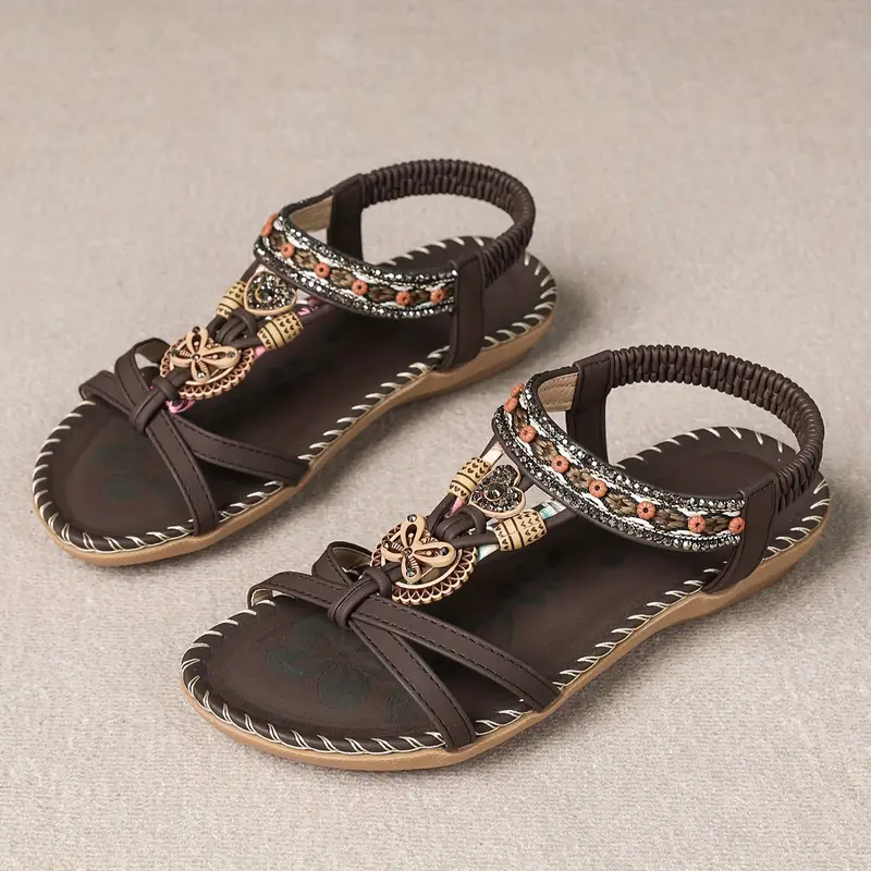Luvik | Boho Strass Tyyli Avoimet Varpaat Joustavat Remmisandaalit