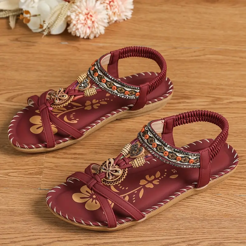 Luvik | Boho Strass Tyyli Avoimet Varpaat Joustavat Remmisandaalit