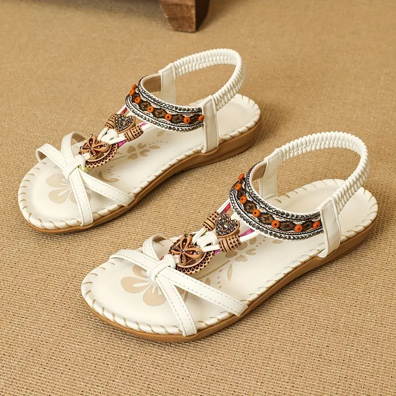 Luvik | Boho Strass Tyyli Avoimet Varpaat Joustavat Remmisandaalit