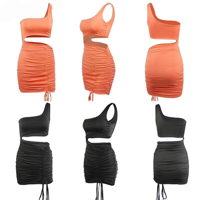 Luvik | Hollow Out olkaimeton yksi-olkalinja bodyscon mini mekko