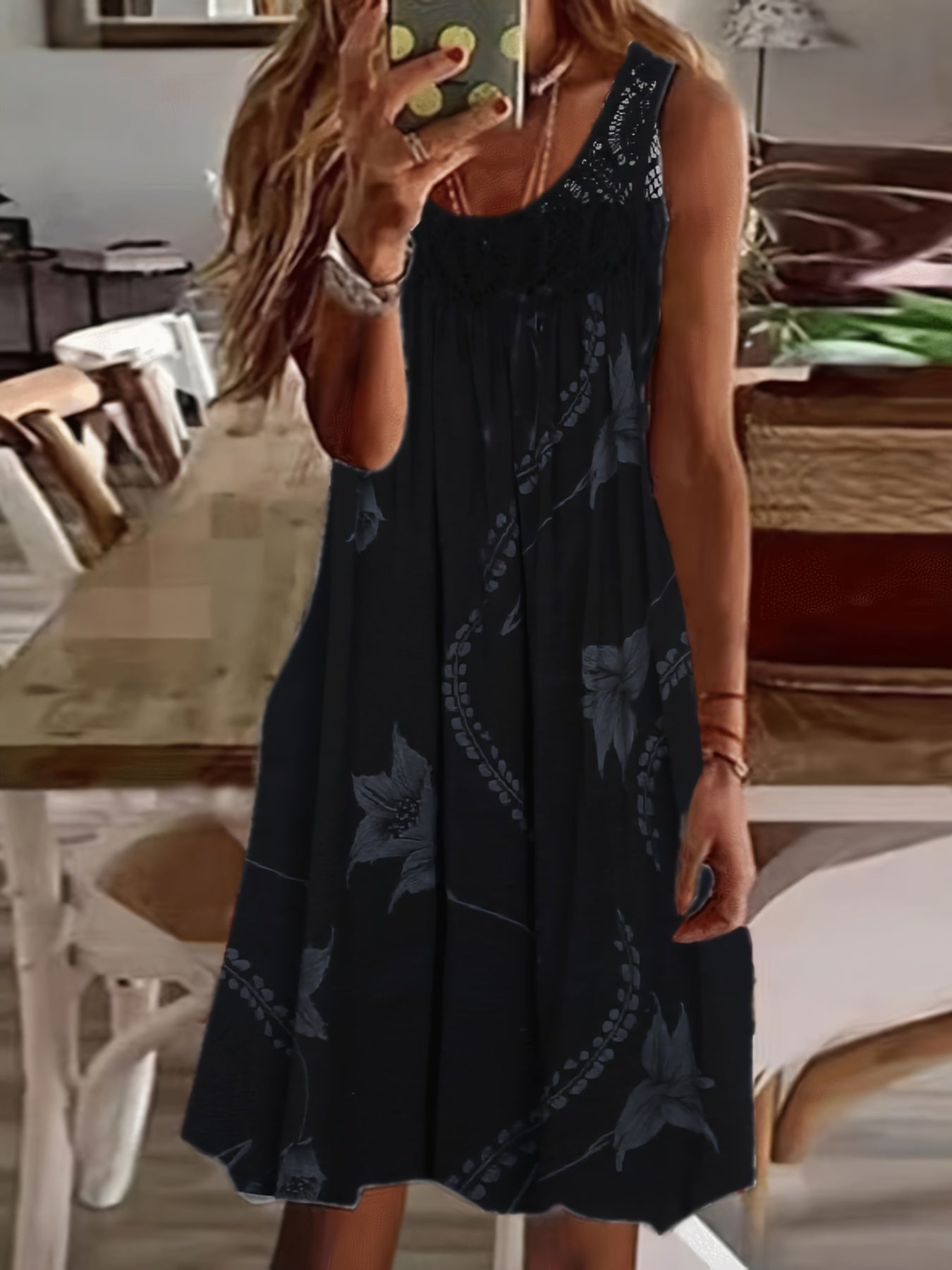 Luvik | Floral Print Maxi Tank Dress with Round Neckline