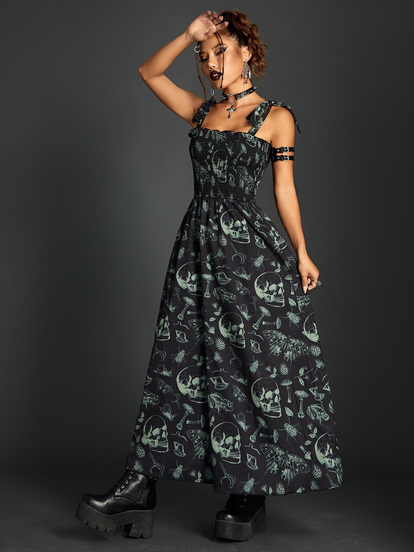 Luvik | Smocking Lace-Up Putkihame Tumma Printti