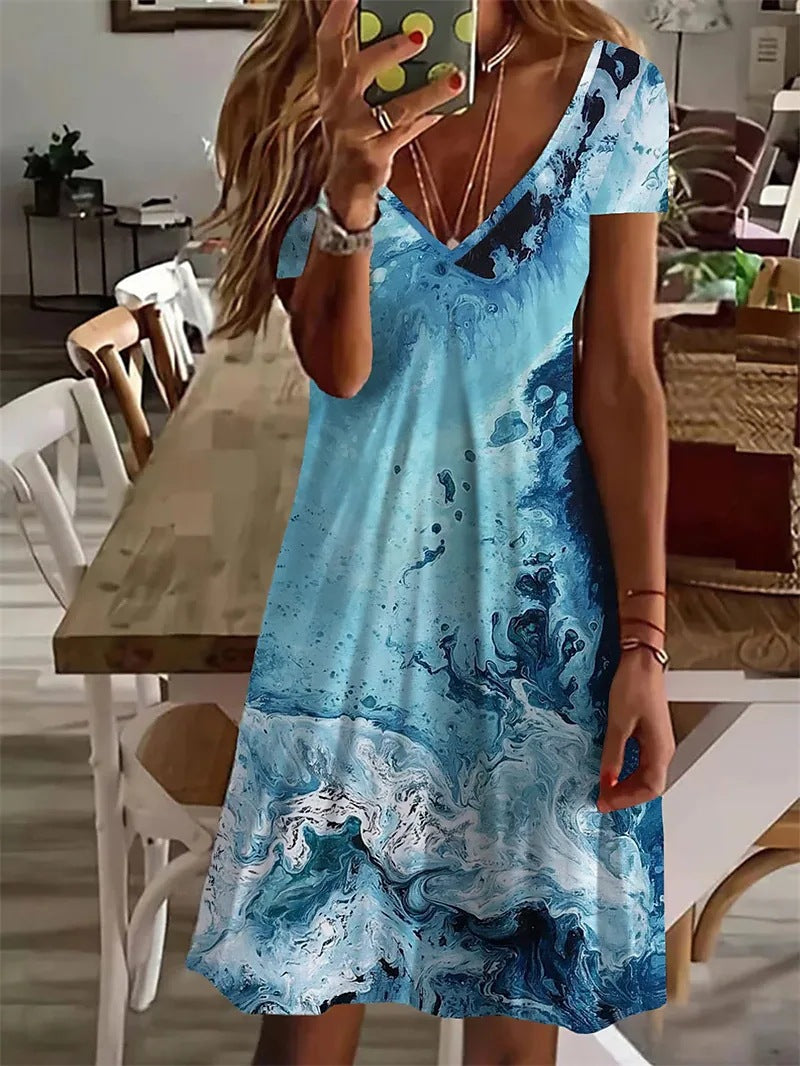 Luvik | Plus Size Naisten V-kaula-aukko Loma Styles Printattu Mekko