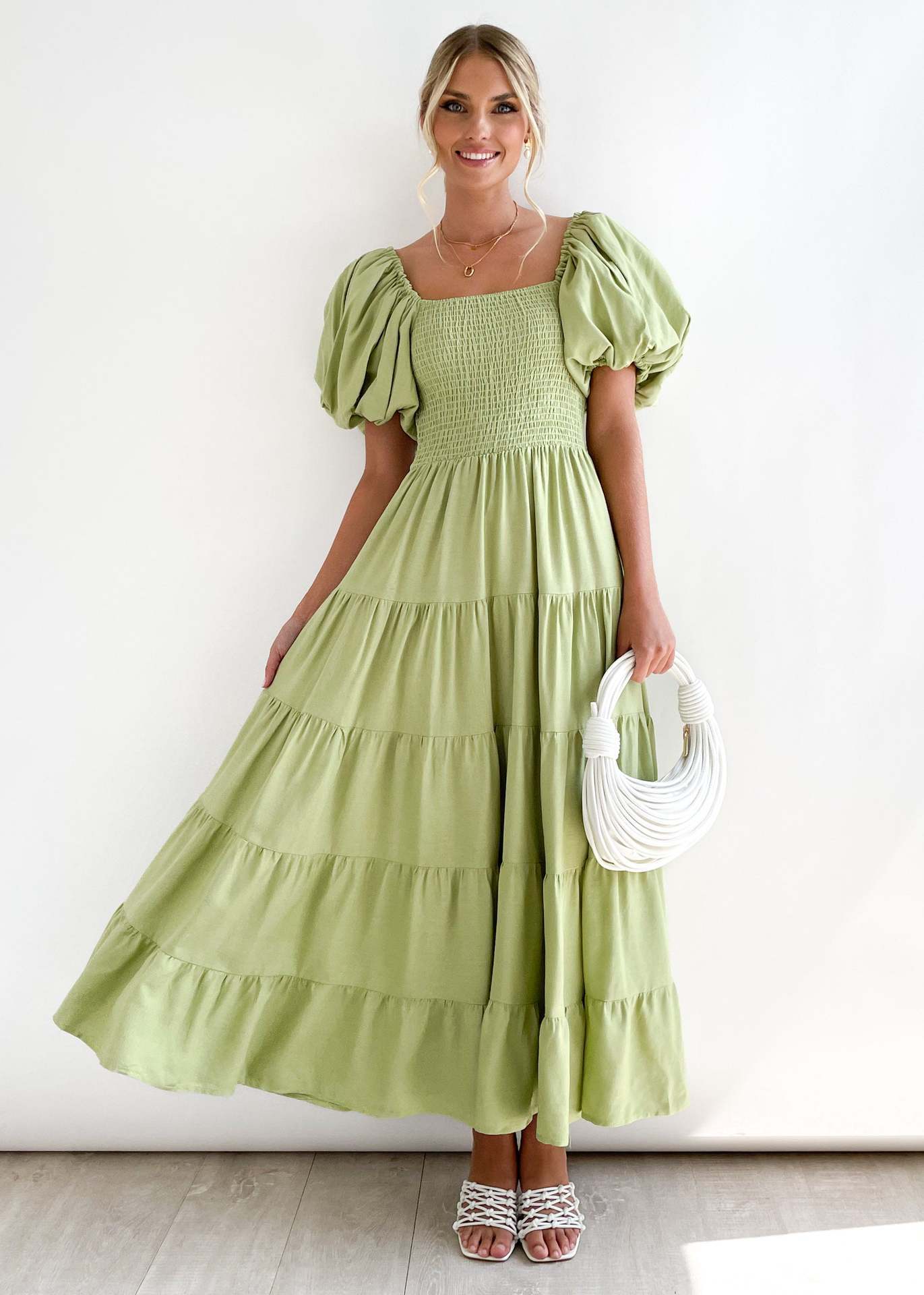 Luvik | Naisten Loma Korkea Vyötärö Off-Shoulder Painatus Mekko Kuplahihalla