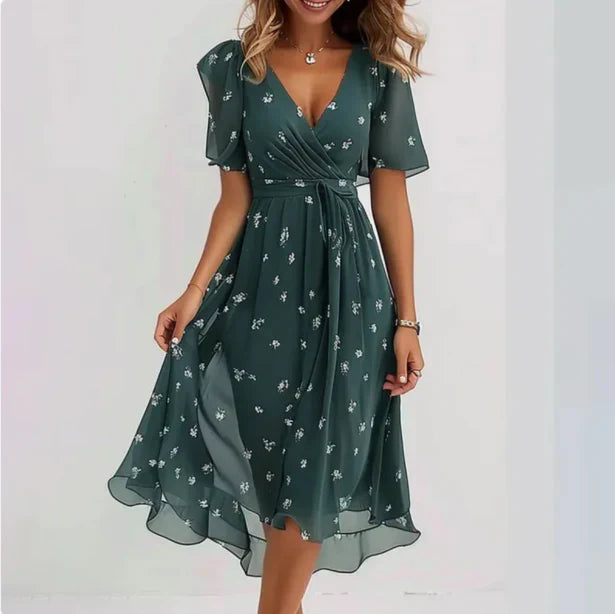 Luvik | Blumen V-aukko Chiffon Midi Mekko Naisille
