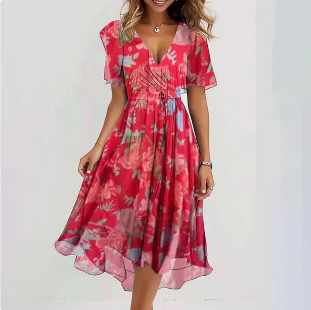 Luvik | Blumen V-aukko Chiffon Midi Mekko Naisille