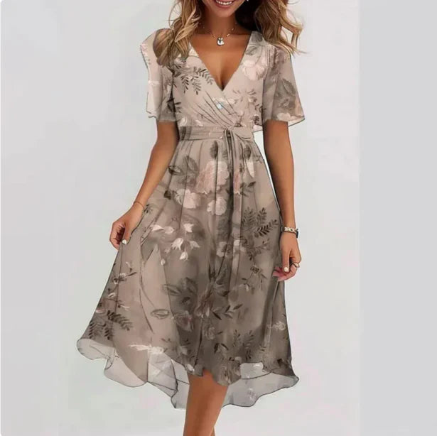 Luvik | Blumen V-aukko Chiffon Midi Mekko Naisille