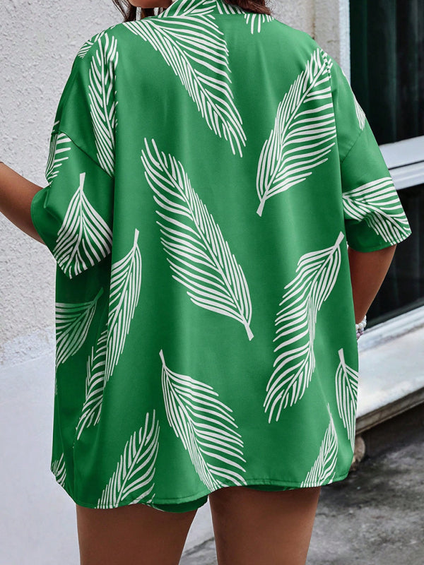 Luvik | Moottoripyöräystävällinen painettu rento lomatyyli Cardigan Shorts Puku