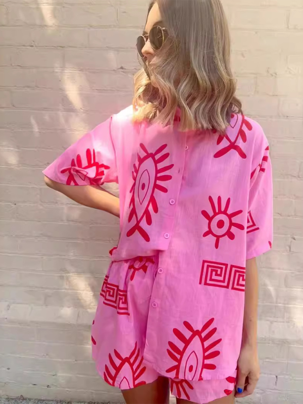 Luvik | Naisten vaatteet Painetut paidat Loungewear-asut Painetut shortsit Solmio Joustava Tilava Kaksiosainen setti