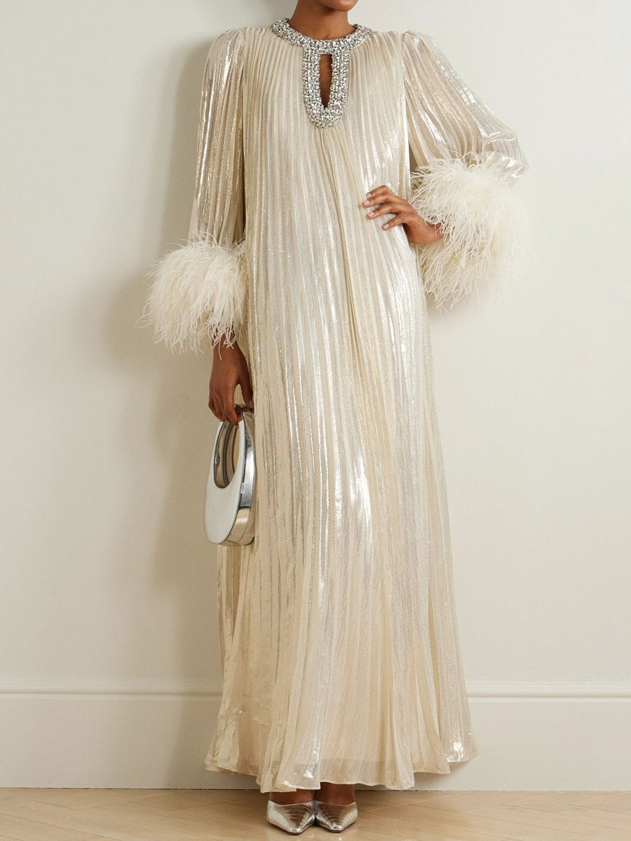 Luvik | Strass Kimallus Sulkareunus Juhlapuku Maxi Dress