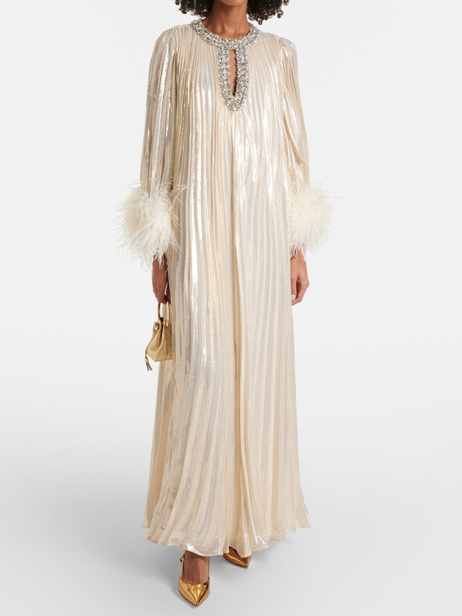 Luvik | Strass Kimallus Sulkareunus Juhlapuku Maxi Dress