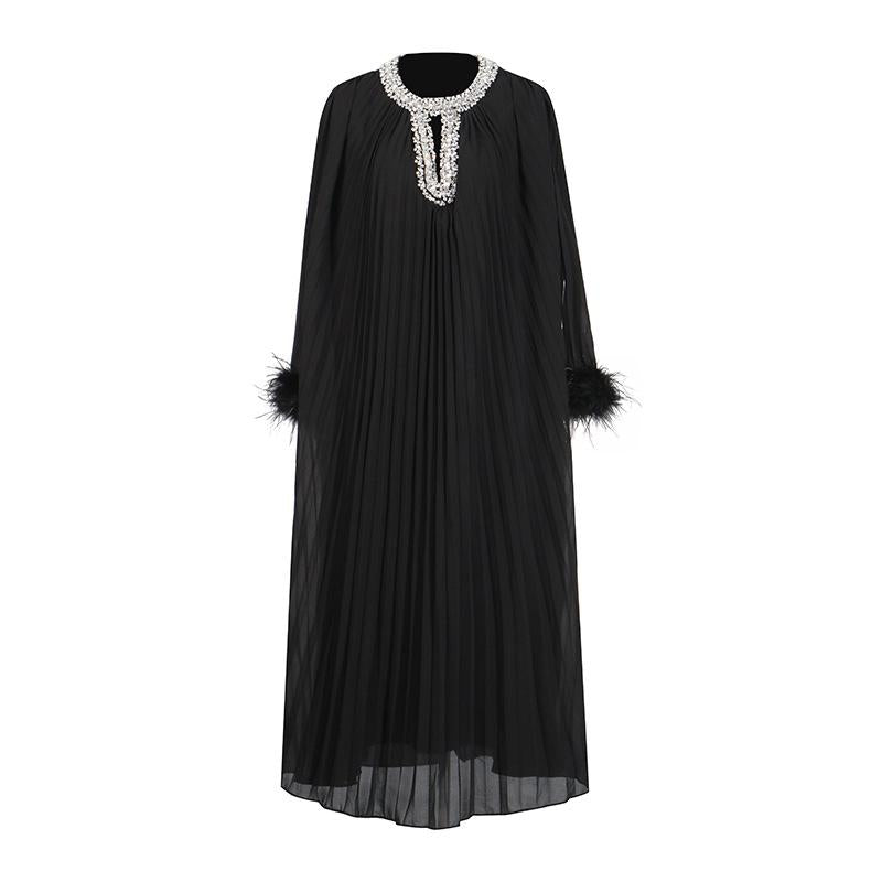 Luvik | Strass Kimallus Sulkareunus Juhlapuku Maxi Dress