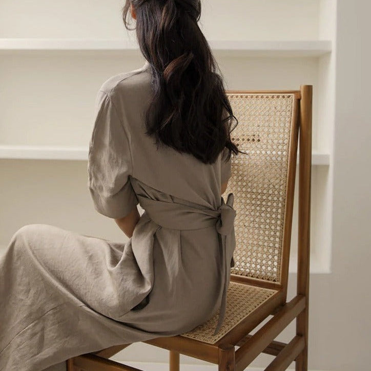 Luvik | Rento Pleated Long Dress With Round Neckline And Loose Cut Half Sleeves