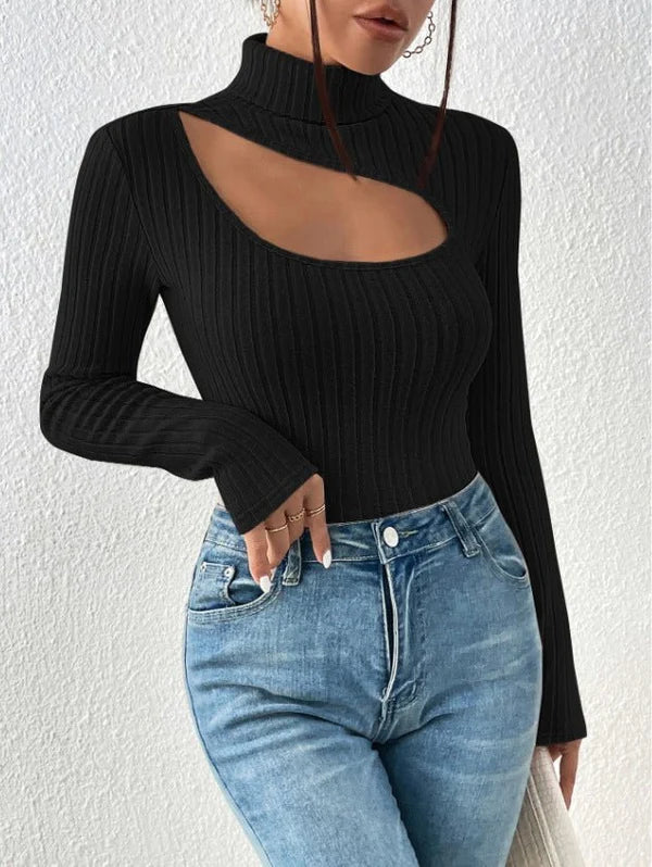 Luvik | Ribbed High Neck Sweater with Cut-Out - Elegance & Comfort