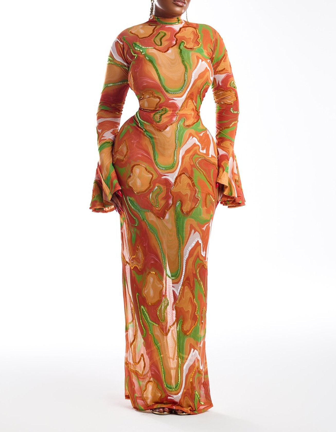 Luvik | Muoti Marmori Painatus Bodycon Maxi Mekko
