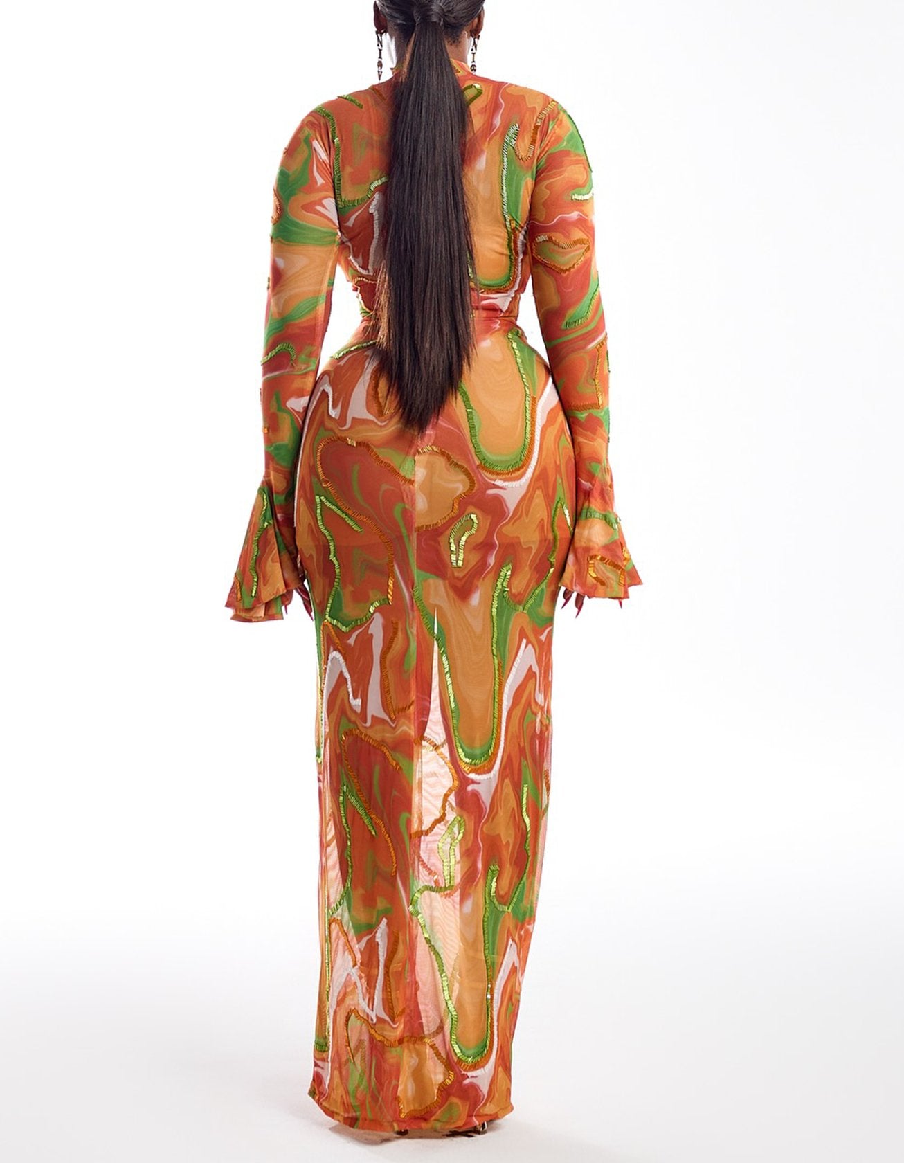 Luvik | Muoti Marmori Painatus Bodycon Maxi Mekko