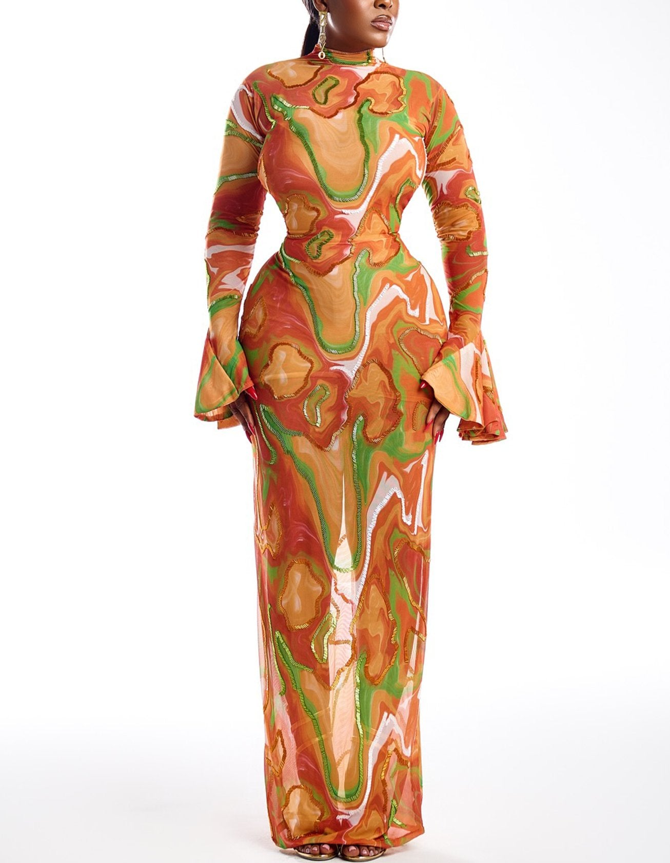 Luvik | Muoti Marmori Painatus Bodycon Maxi Mekko