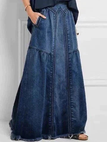 Luvik | Pitkä Denim Hame Joustavalla Vyötäröllä