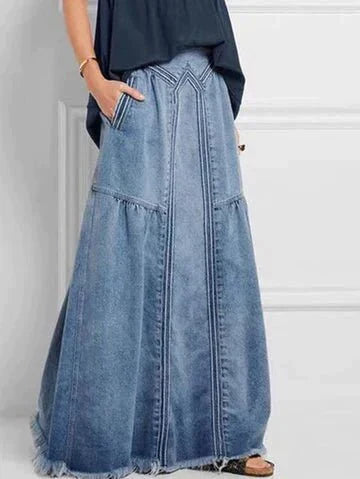 Luvik | Pitkä Denim Hame Joustavalla Vyötäröllä