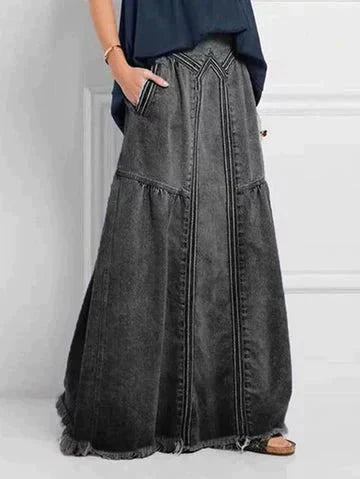 Luvik | Pitkä Denim Hame Joustavalla Vyötäröllä