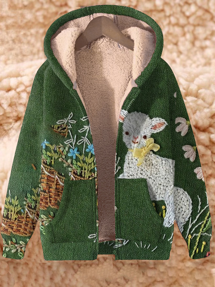 Heidi-Mode | Fashion Print Pitkähiha Zip-Up Hoodie Paksu Takki
