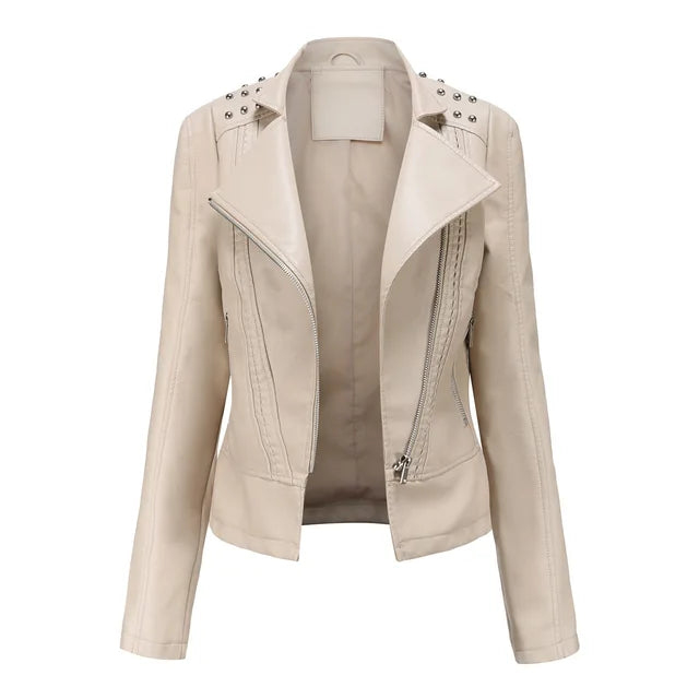 Luvik | Punk Niitti Keinonahkatakki Slim Fit Retro Biker Tyyli