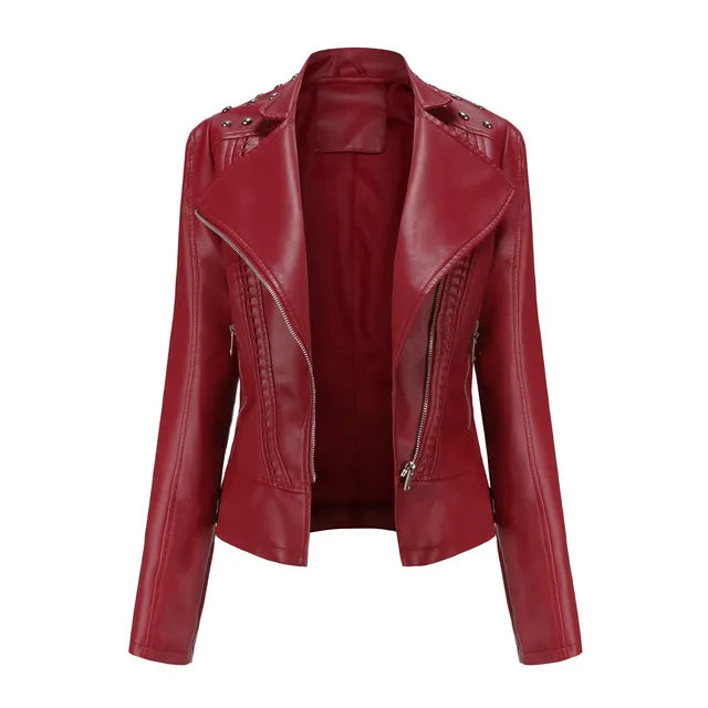 Luvik | Punk Niitti Keinonahkatakki Slim Fit Retro Biker Tyyli