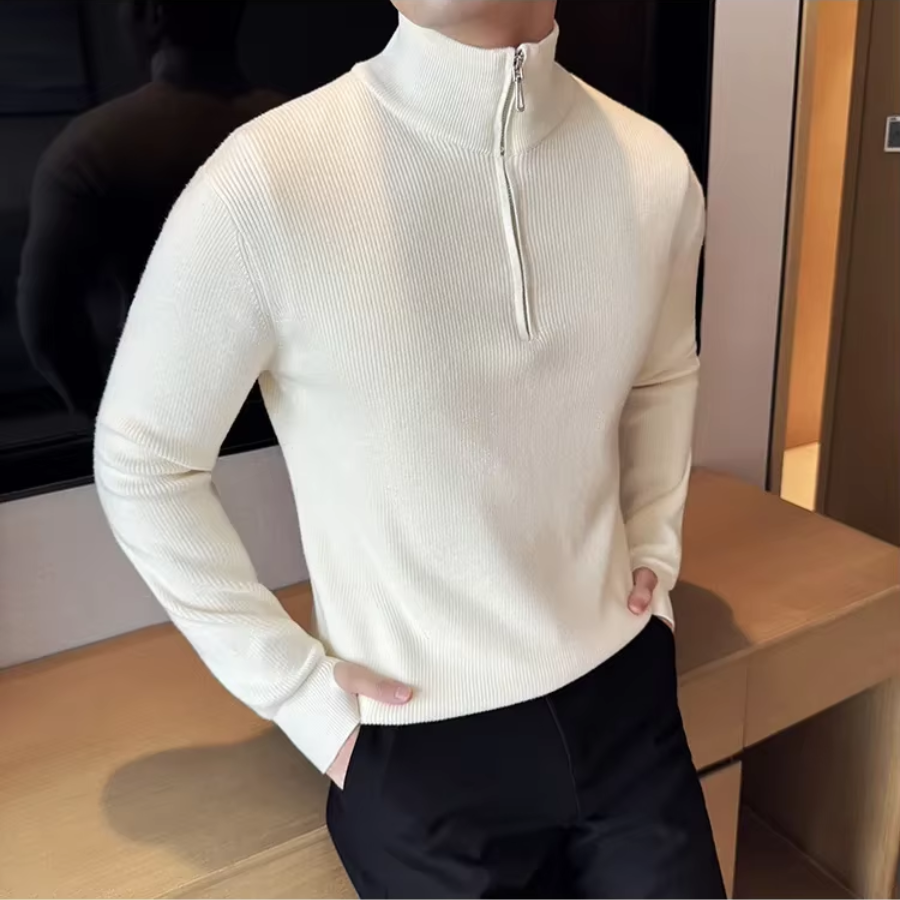 Luvik | Vetoketjullinen Miesten Neule, Ribattua Slim Fit Muotoilu