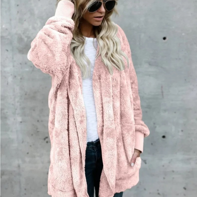 Luvik | Teddy Takki Naiset, Yli koko Fleece Takki Huputta, Avoin Etu