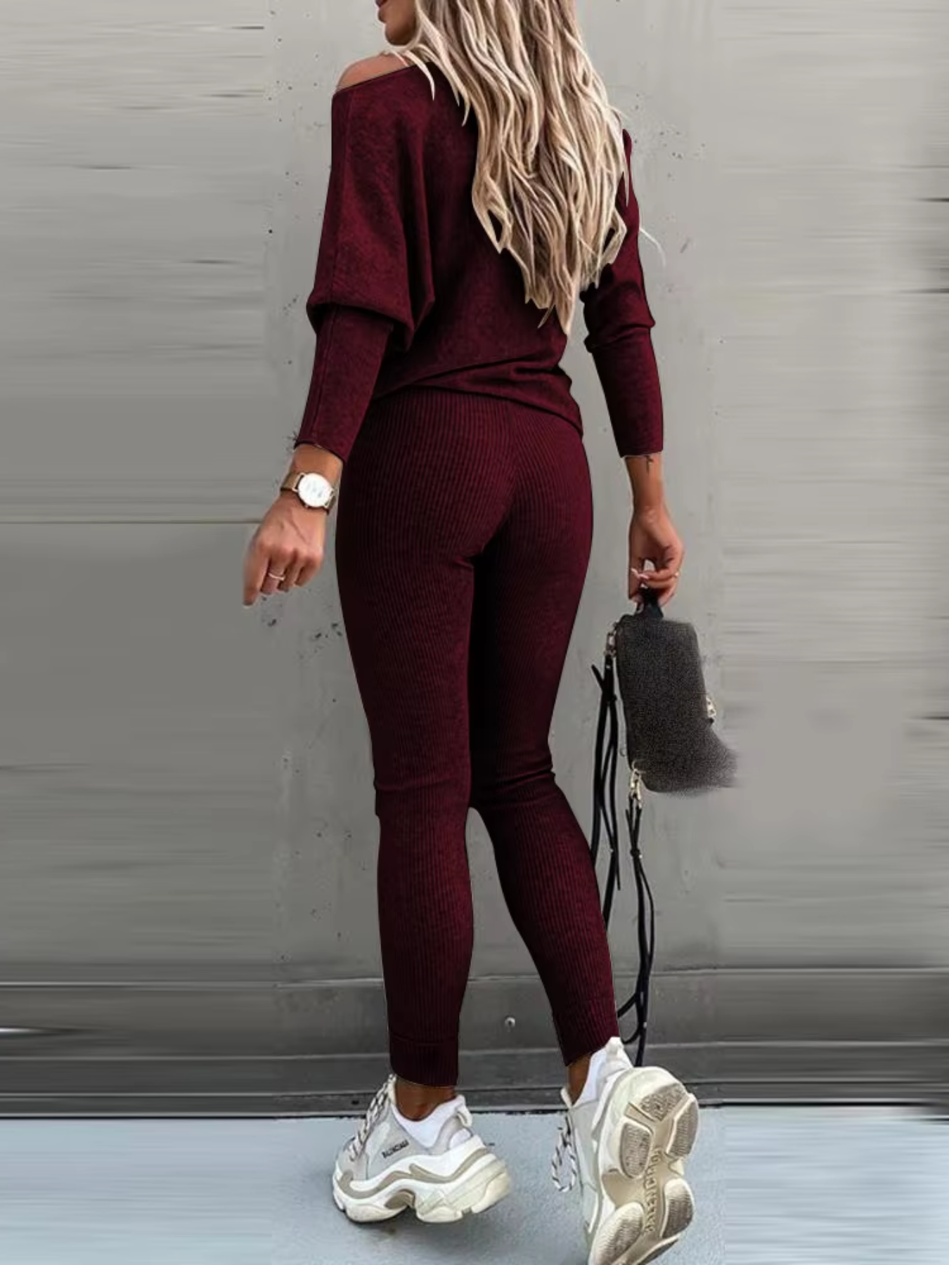 Luvik | Naisten Kotiasu Tyylikäs Off Shoulder Paita Ja Leggings Sarja