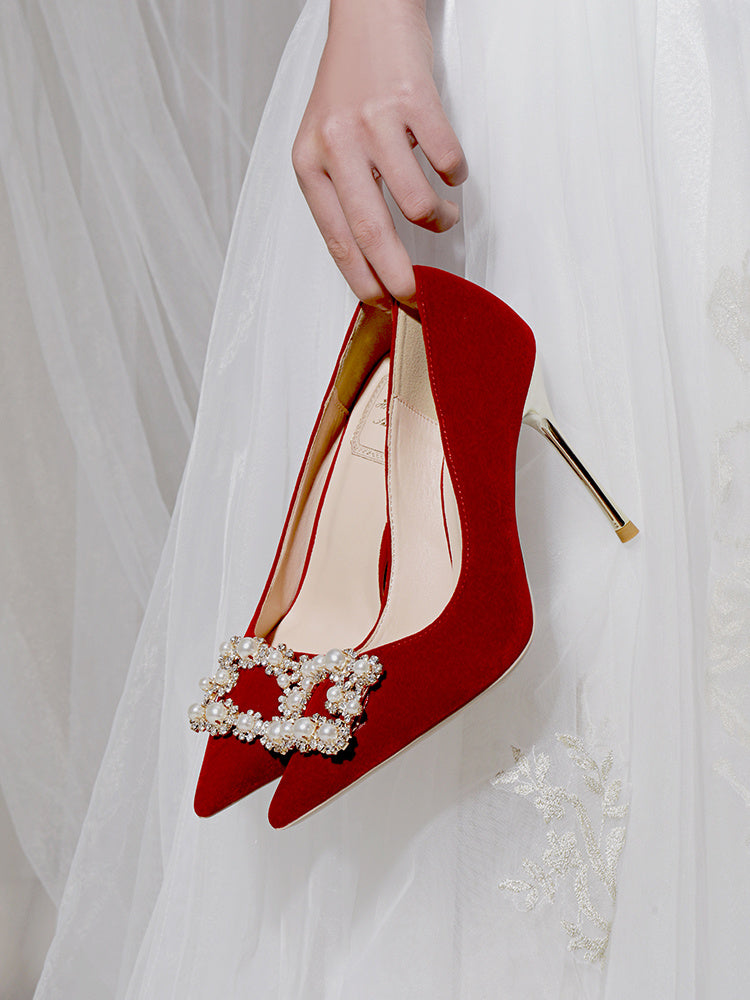 Luvik | Perl Strass Absatz Hochzeitsschuhe