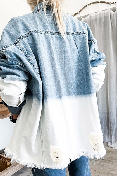 Luvik | Revitty Vanha Käännetty Kaulus Pitkät Hihat Denim Takki
