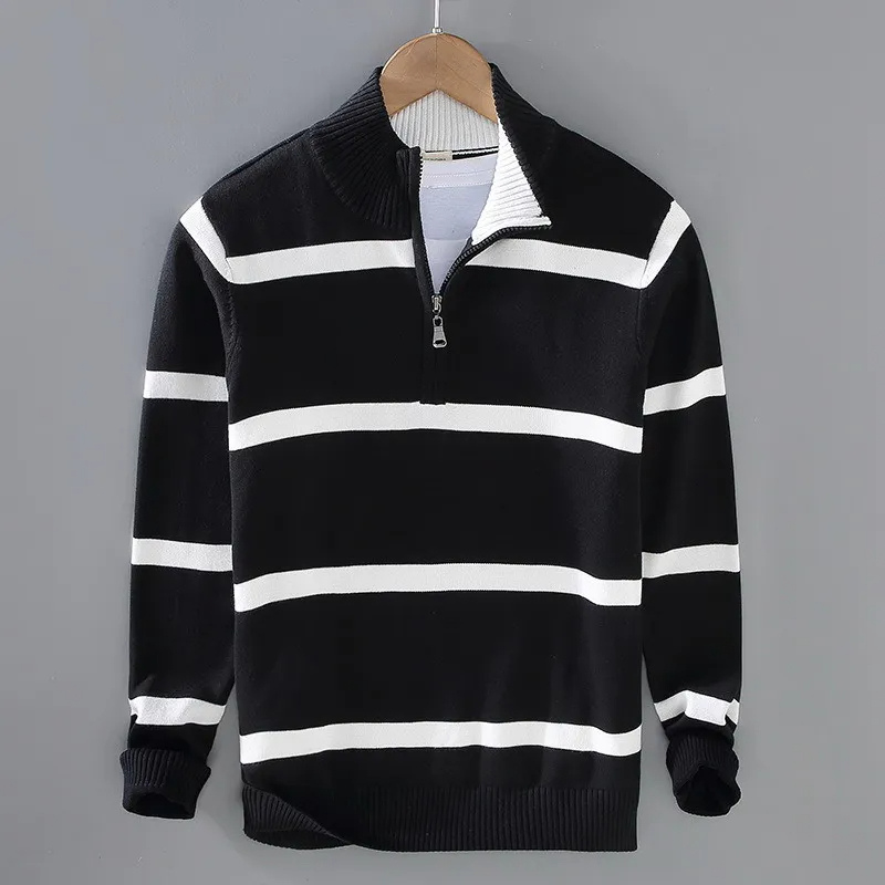 Luvik | Gestreifter Herren-Pullover mit halbem Reißverschluss