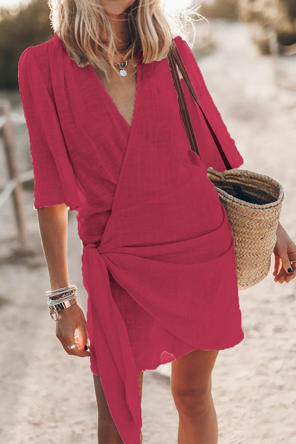 Luvik | Charming cotton and linen wrap mini dresses