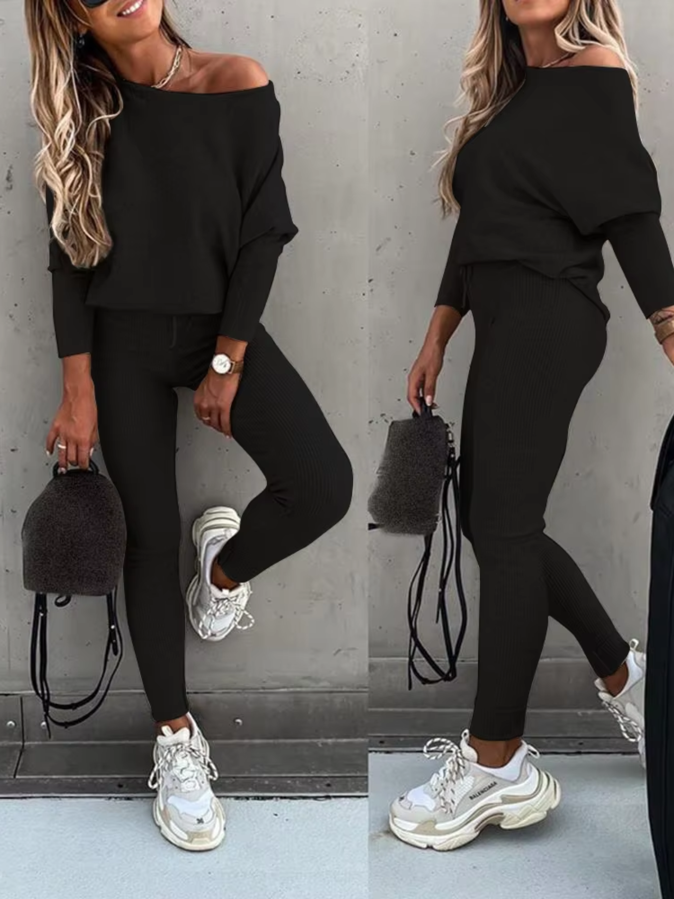 Luvik | Naisten Kotiasu Tyylikäs Off Shoulder Paita Ja Leggings Sarja