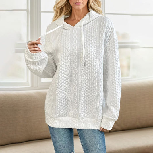 Luvik-Fashion | Solid Color Sweatshirt with Long Sleeves and Hood