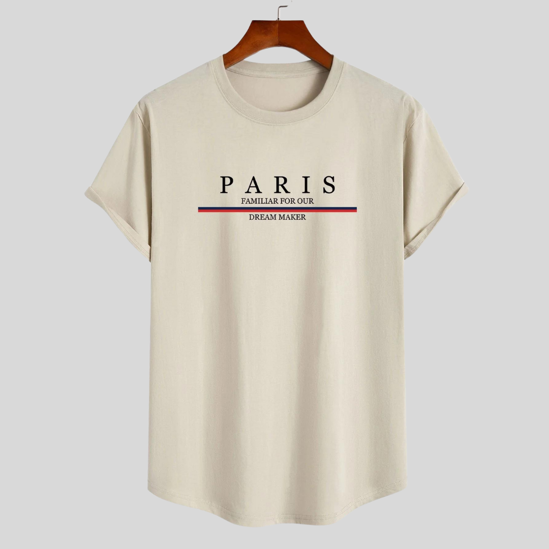 Luvik | T-paita raidallisesta puuvillasta Arc Home Paris -sloganilla painettuna