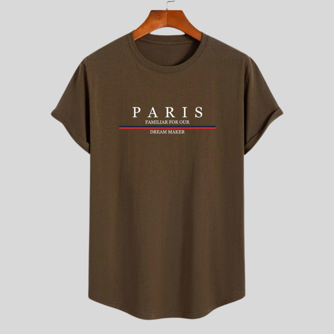 Luvik | T-paita raidallisesta puuvillasta Arc Home Paris -sloganprintillä