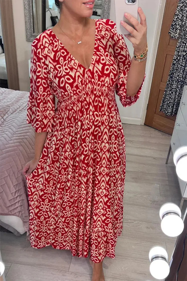 Luvik | Boho V-aukko Midi Mekko