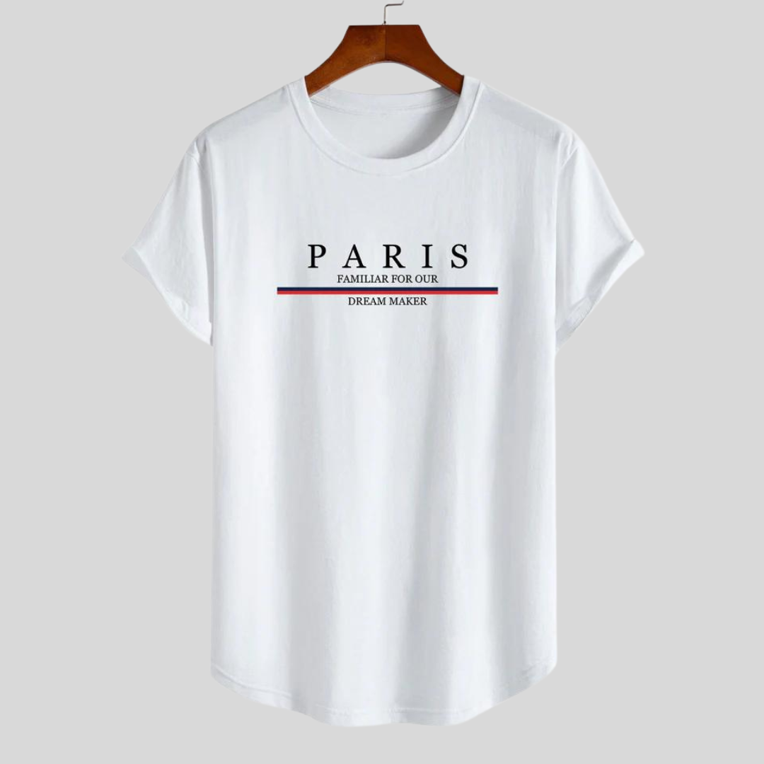 Luvik | T-paita raidallisesta puuvillasta Arc Home Paris -sloganprintillä