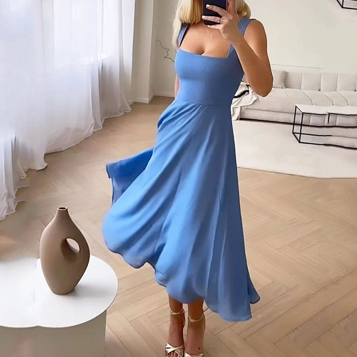 Luvik | MIDI mekko olkaimeton neliö kaula-aukko tiukka päällinen virtaava elegantti siluetti