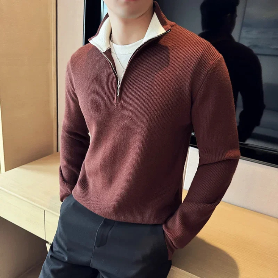 Luvik | Vetoketjullinen Miesten Neule, Ribattua Slim Fit Muotoilu