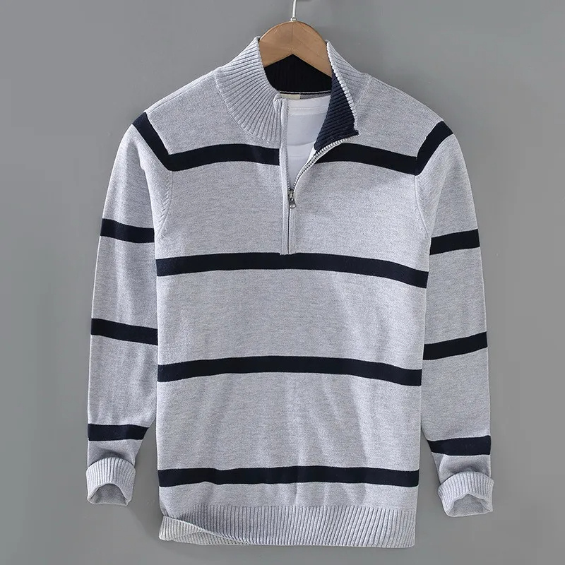 Luvik | Gestreifter Herren-Pullover mit halbem Reißverschluss