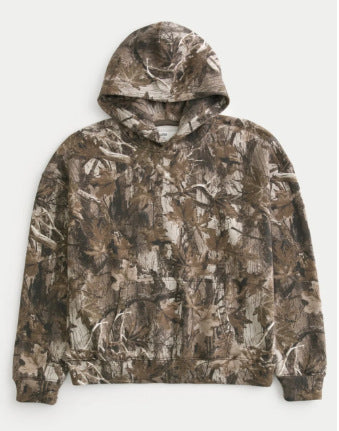 Luvik | Ylikokoinen urheilu-huppari, jossa on camouflage-vaahteralehtiprintti